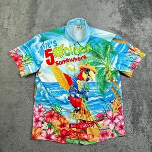 HARDADDY Its 5 OClock Somewhere Hawaiian Button Up Shirt Men M Parrot Beach NWOT